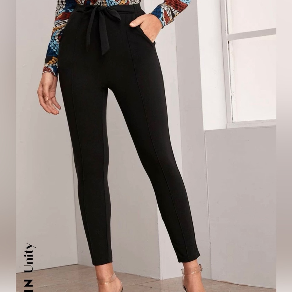 SHEIN - belted self tie skinny pants